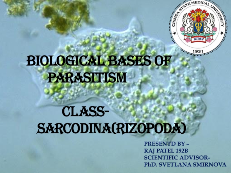 BIOLOGICAL BASES OF
PARASITISM
CLASS-
SARCODINA(RIZOPODA)
PRESENTD BY –
RAJ