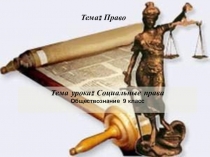 Тема: Право
Тема урока: Социальные права
Обществознание 9 класс
