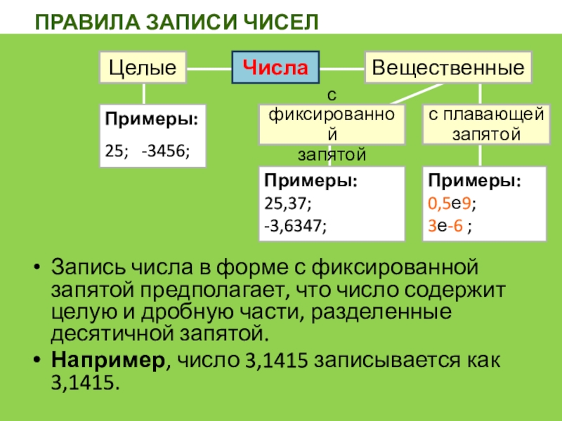 Число содержащее. Правила записи чисел. Число, содержащее в записи запятую.. Числовой Тип данных содержащий целую и дробную часть. Целое содержит %.