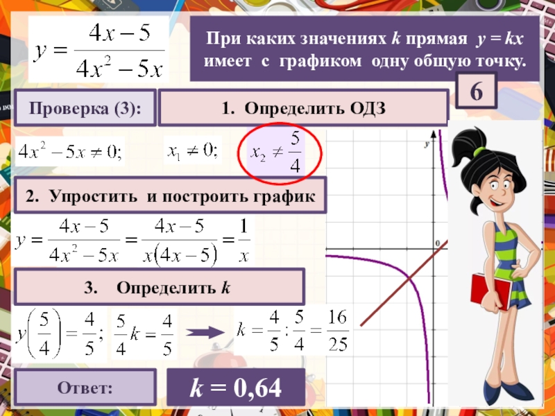 При каких значениях прямая y kx. Когда прямая имеет с графиком одну общую точку. Построить графики функций учитывая область допустимых значений.