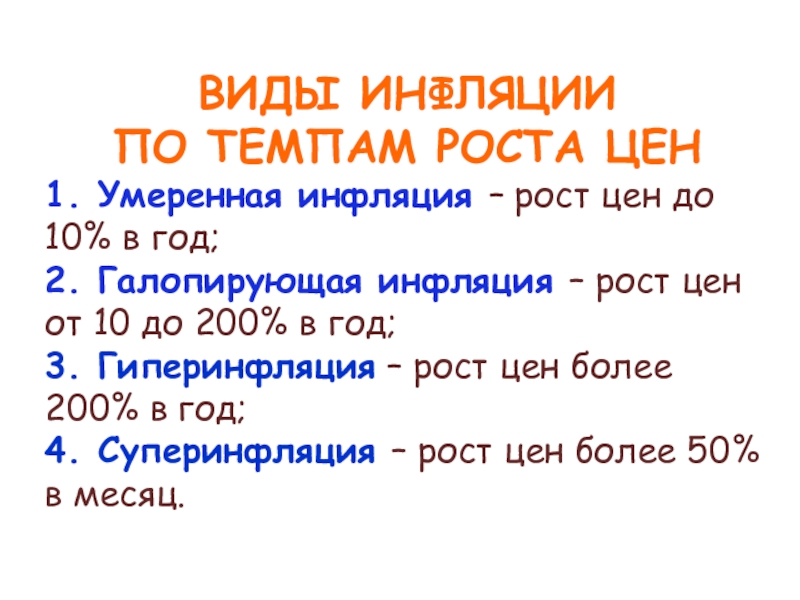 Умеренная инфляция это рост цен. Виды инфляции по темпам роста. Виды инфляции умеренная. Типы инфляции по росту цен. Виды инфляции по темпам роста цен.