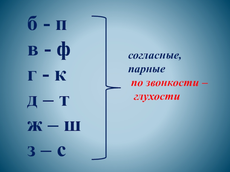 Парные согласные по глухости звонкости 1 класс презентация