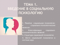 Тема 1. ВВЕДЕНИЕ в социальную психологию