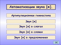 Автоматизация звука [ ж ].
Артикуляционная гимнастика
Звук [ ж ]
Звук [ ж ] в