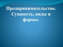 Предпринимательство. Сущность, виды и формы