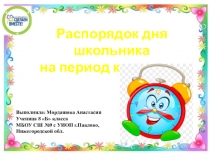 Распорядок дня школьника
на период карантина
Выполнила: Мордашова