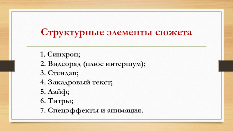 Интершум. Компоненты телевизионного сюжета. Структурные элементы сюжета. Структурные злементысюжета. Элементы новостного сюжета.