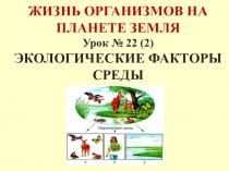 ЖИЗНЬ ОРГАНИЗМОВ НА ПЛАНЕТЕ ЗЕМЛЯ Урок № 22 (2) ЭКОЛОГИЧЕСКИЕ ФАКТОРЫ СРЕДЫ
