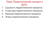 Тема: Педагогический процесс в ДОО