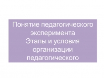 Понятие педагогического эксперимента Этапы и условия организации