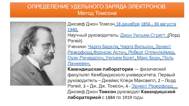 Первый электрон. Уильям Джон Томс. 18 Декабря Джозеф Джон Томсон. Джон Уильям Стретт теория звука. Метод Томсона.