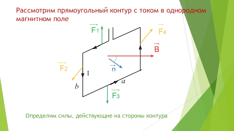 Контур в однородном. Прямоугольный контур с током в однородном магнитном поле. Прямоугольный контур в однородном магнитном поле. Контур с током в однородном магнитном поле. Механический момент действующий на контур с током в магнитном поле.