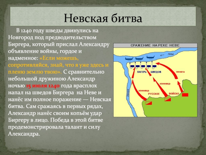 Расскажите о невской битве используя предлагаемый план время и место