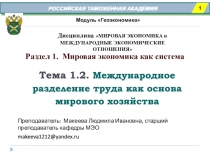 РОССИЙСКАЯ ТАМОЖЕННАЯ АКАДЕМИЯ
Раздел 1. Мировая экономика как
