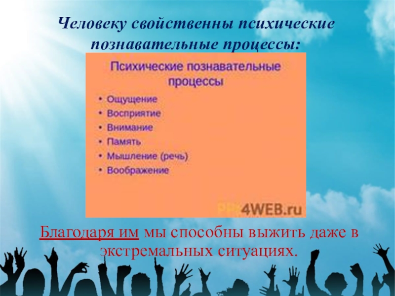 Природе человека присуще. Познавательные процессы свойственные только для человека. Выживший презентация. Знать чтобы выжить. Презентация как выжить в институте.