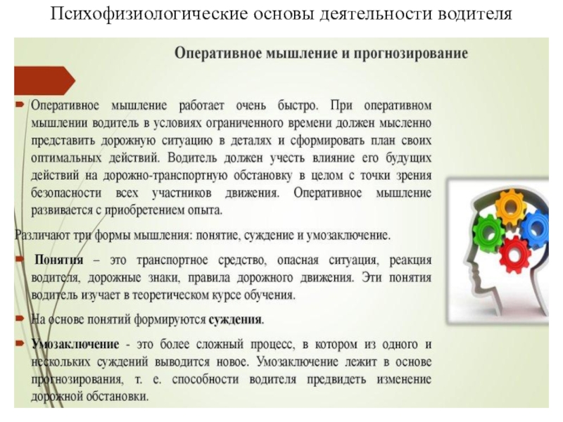 Психофизиологические основы деятельности водителя лекции с презентацией