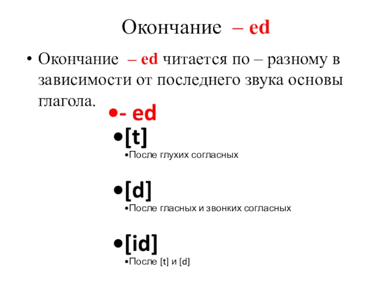 Ed читается. Как читается ed. Как читается. Окончание ed. Окончание ed картинка.