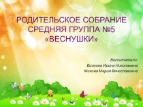 РОДИТЕЛЬСКОЕ СОБРАНИЕ СРЕДНЯЯ ГРУППА №5 ВЕСНУШКИ