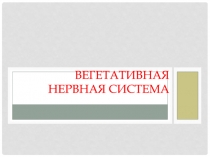 Вегетативная Нервная Система