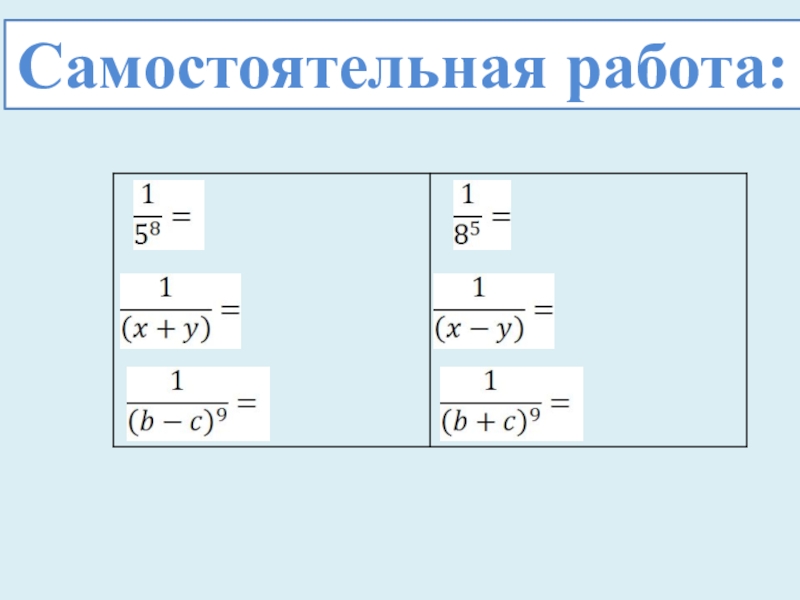 Тема степень с отрицательным целым показателем. Тест 28 определение степени с целым отрицательным показателем. Работа 47 определение степени с целым отрицательным показателем.