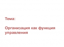 Тема: Организация как функция управления