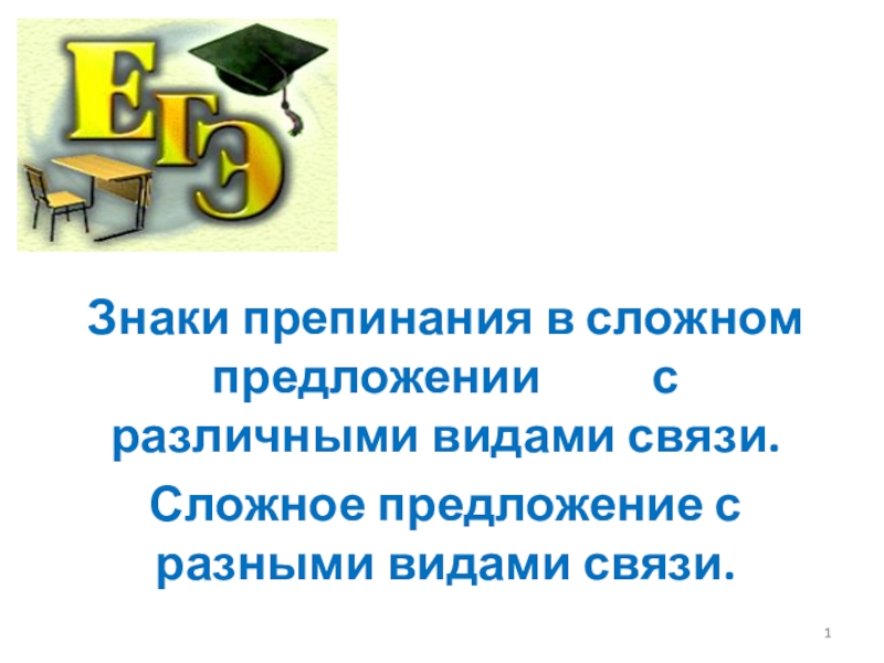 Презентация Знаки препинания в сложном предложении с различными видами связи.
Сложное