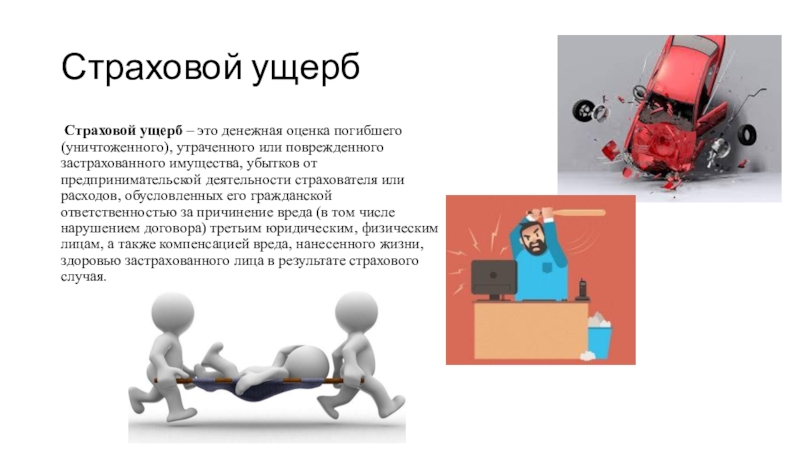 Страховой случай на год. Страховой ущерб это. Ущерб страхователя. Презентация страховое дело. Убытки в страховании.