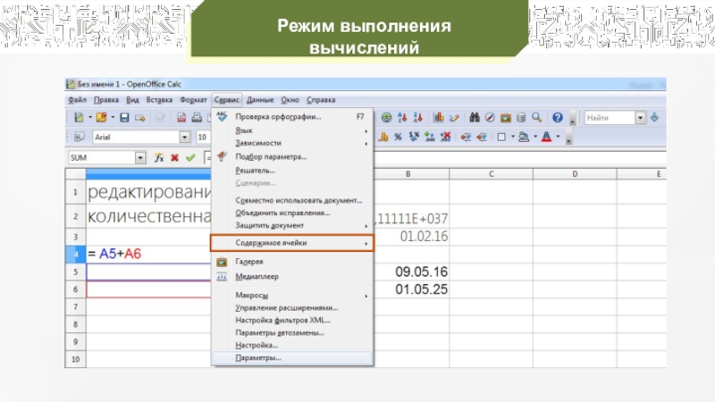 Режим электронных таблиц. Режим выполнения вычислений. Режим отображения таблицы. Режимы электронных таблиц. Режимы формирования электронных таблиц.