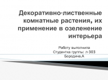 Декоративно-лиственные комнатные растения, их применение в озеленение интерьера