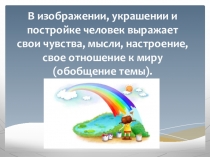 В изображении, укра­шении и постройке че­ловек выражает свои чувства, мысли,