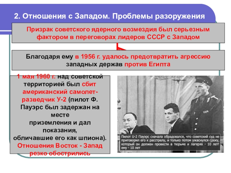 2. Отношения с Западом. Проблемы разоруженияПризрак советского ядерного возмездия был серьезным фактором в переговорах лидеров СССР с