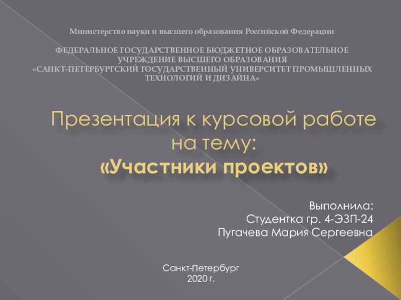 Презентация Презентация к курсовой работе на тему: Участники проектов