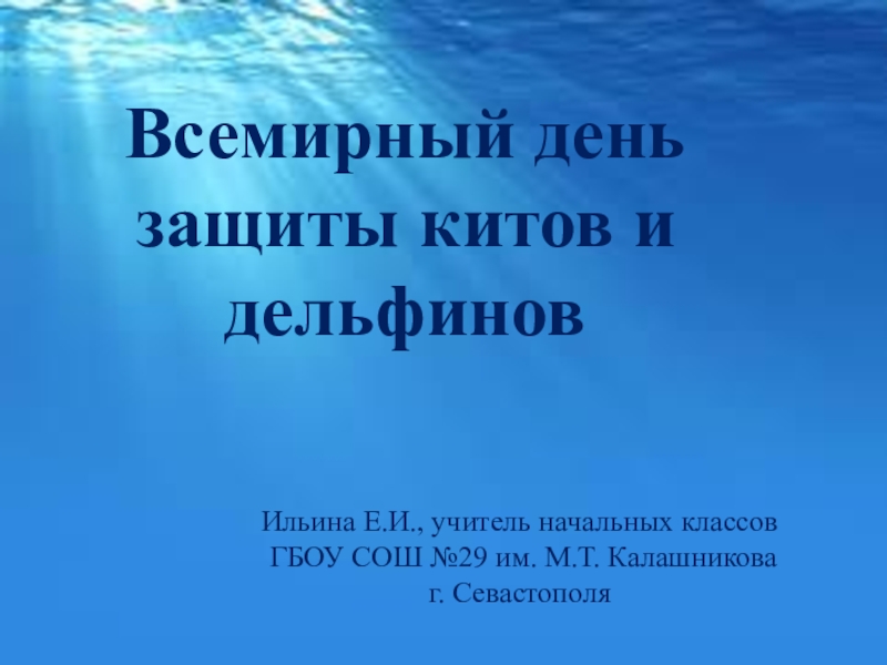 Всемирный день защиты китов и дельфинов
Ильина Е.И., учитель начальных