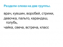 Раздели слова на две группы