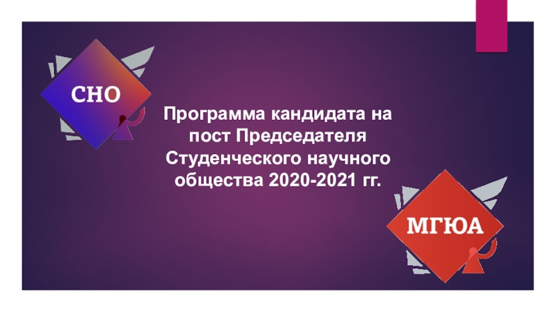 Презентация Программа кандидата на пост Председателя Студенческого научного общества