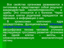 Все свойства организма развиваются в онтогенезе и представляют собой результат