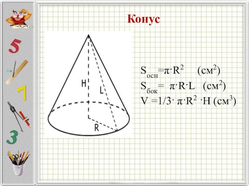 V конуса. Sосн конуса. S осн конуса. 6 Конус. R осн конуса.
