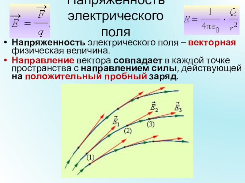 Величина направления. Напряженность электрического поля. Напряженность электрического поля – Векторная физическая величина. Напряжённость электрического поля в точке пространства. Направление силы электрического поля.