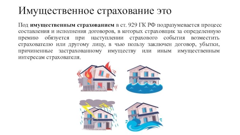 Имущественное страхование. Виды имущества страховой организации. Имущественное страхование в РФ.