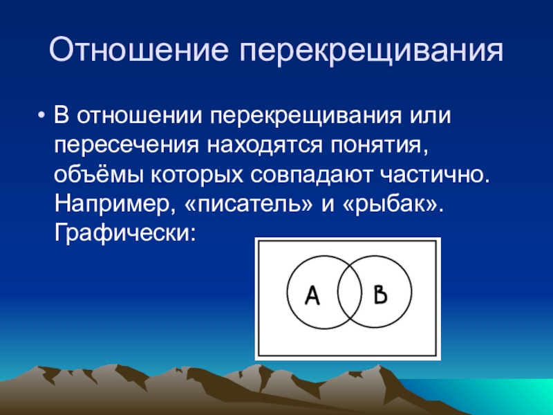 Отношении находятся понятия. В отношении пересечения находятся понятия. Отношения перекрещивания. Перекрещивание в логике. Перекрещивание в логике примеры.