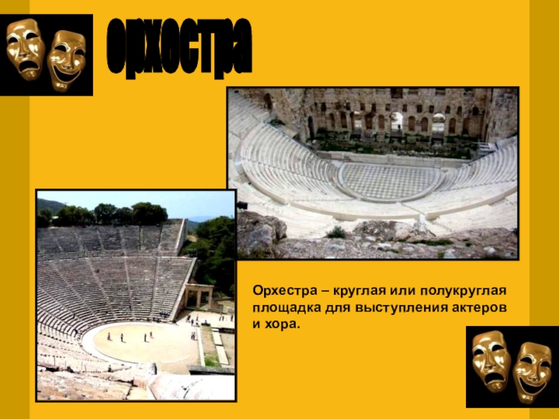 Тест по теме в афинском театре. Орхестра. Афинский театр. Хор в афинском театре.