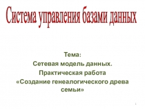 Система управления базами данных
Тема:
Сетевая модель данных.
Практическая