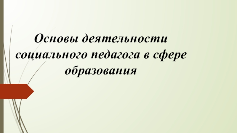 Основы деятельности социального педагога в сфере образования