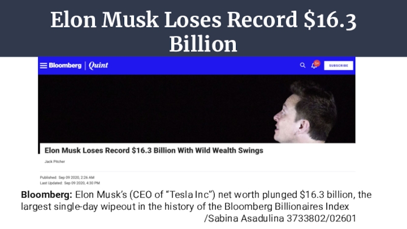 Презентация Elon Musk Loses Record $16.3 Billion