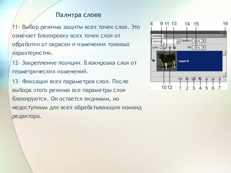 Точка слой. Палитра слои. Клапан выбора режима. Выбор режима. Блокировка растровых параметров.