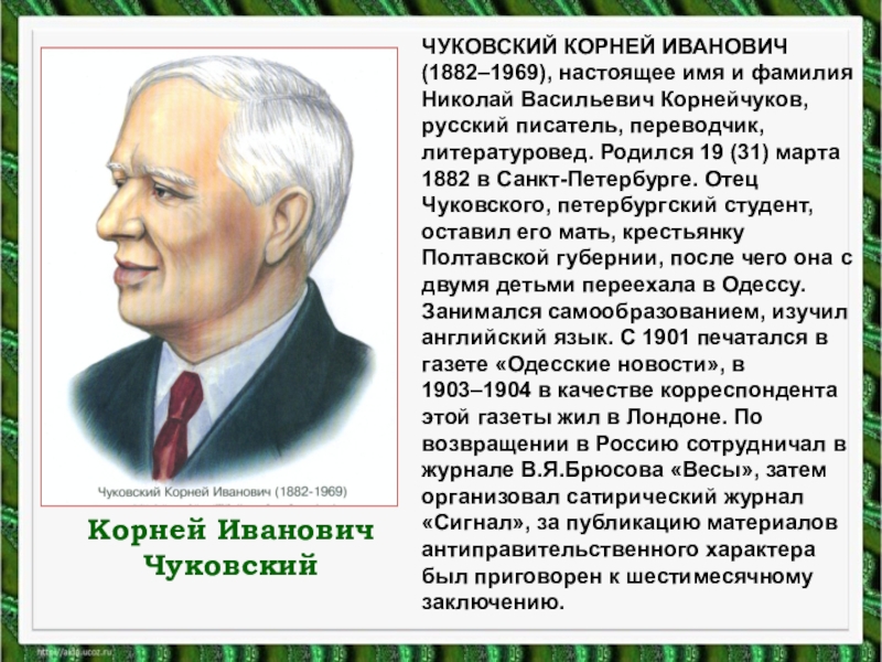 Презентация биография чуковского для 1 класса