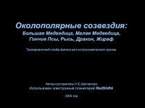 Околополярные созвездия:
Большая Медведица, Малая Медведица,
Гончие Псы, Рысь,