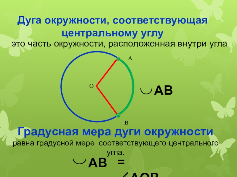 Дуга окружности центральный угол вписанный угол. Дуга окружности. Дуга окружности соответствующая центральному углу. Градусная мера дуги окружности формула. Углы внутри окружности.