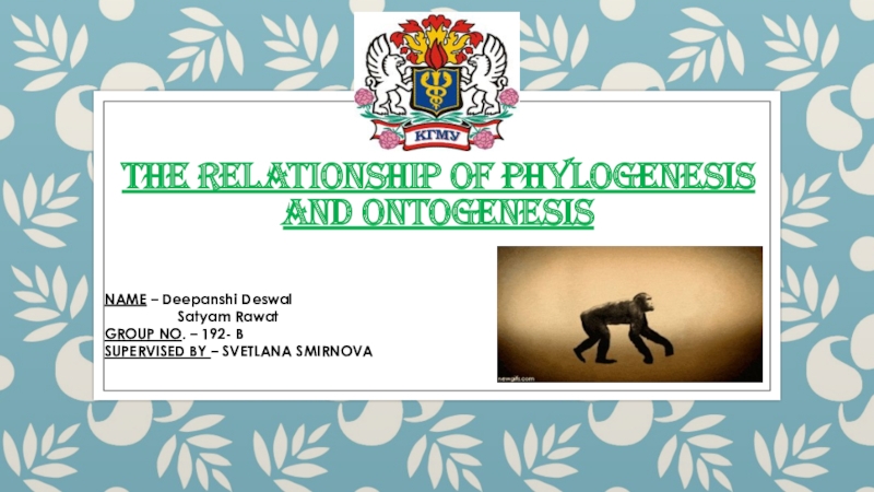 THE RELATIONSHIP oF PHYLOGENESIS AND ONTOGENESIS