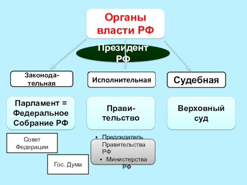 Как назывался орган власти. Президент РФ орган власти. Парламент орган власти. Президент РФ И судебная власть. Совет гос Дума судебная власть.